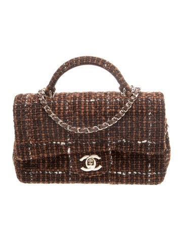 Tweed Rectangular Mini Top Handle Flap Bag
