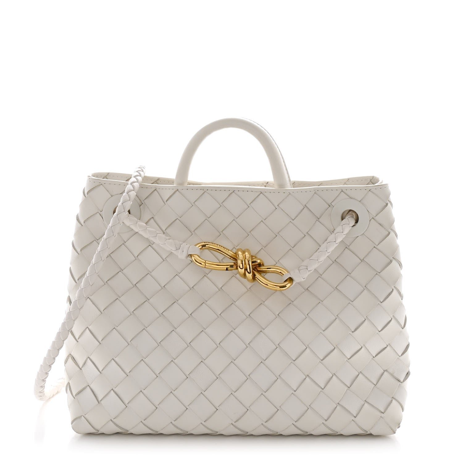 Bottega Veneta Nappa Intrecciato Small Andiamo Shoulder Bag White