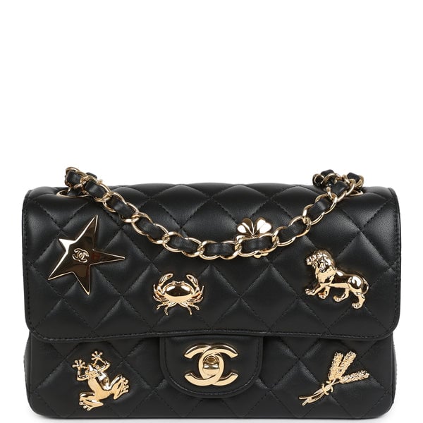 Chanel Mini Classic "Charms" Rectangular Flap Bag Black Lambskin Gold Hardware