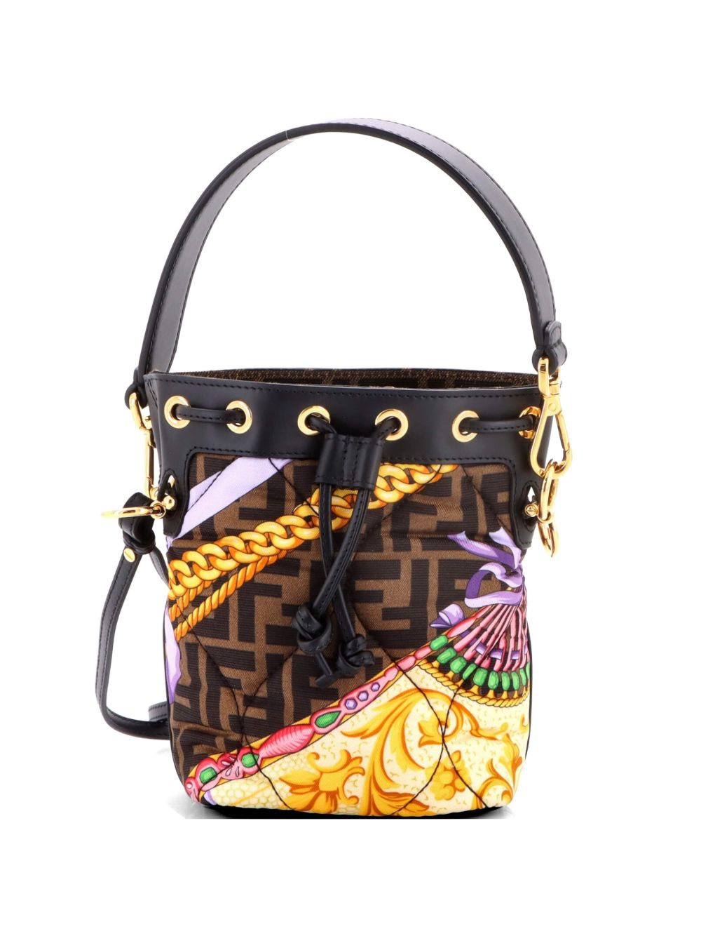 x Versace Fendace Mon Tresor Quilted Printed Zucca Silk Mini bucket bag