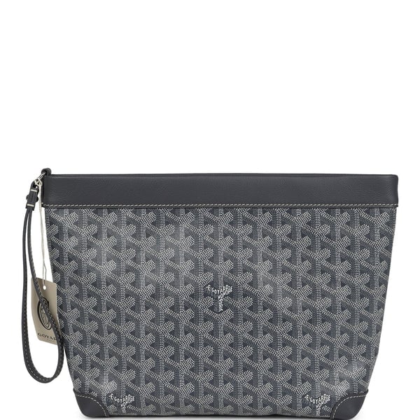 Goyard Goyard Goyardine Canvas Grey Conti Pouch Palladium Hardware