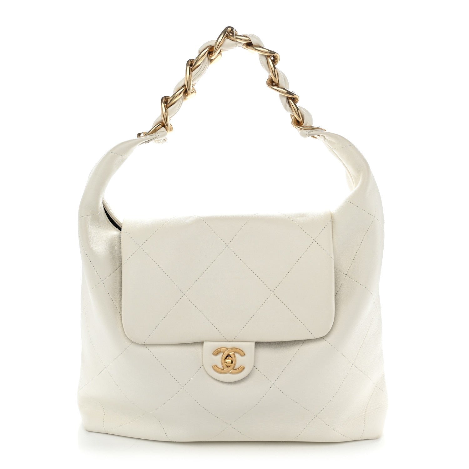 Chanel Calfskin Quilted Small Maxi Chain Hobo White