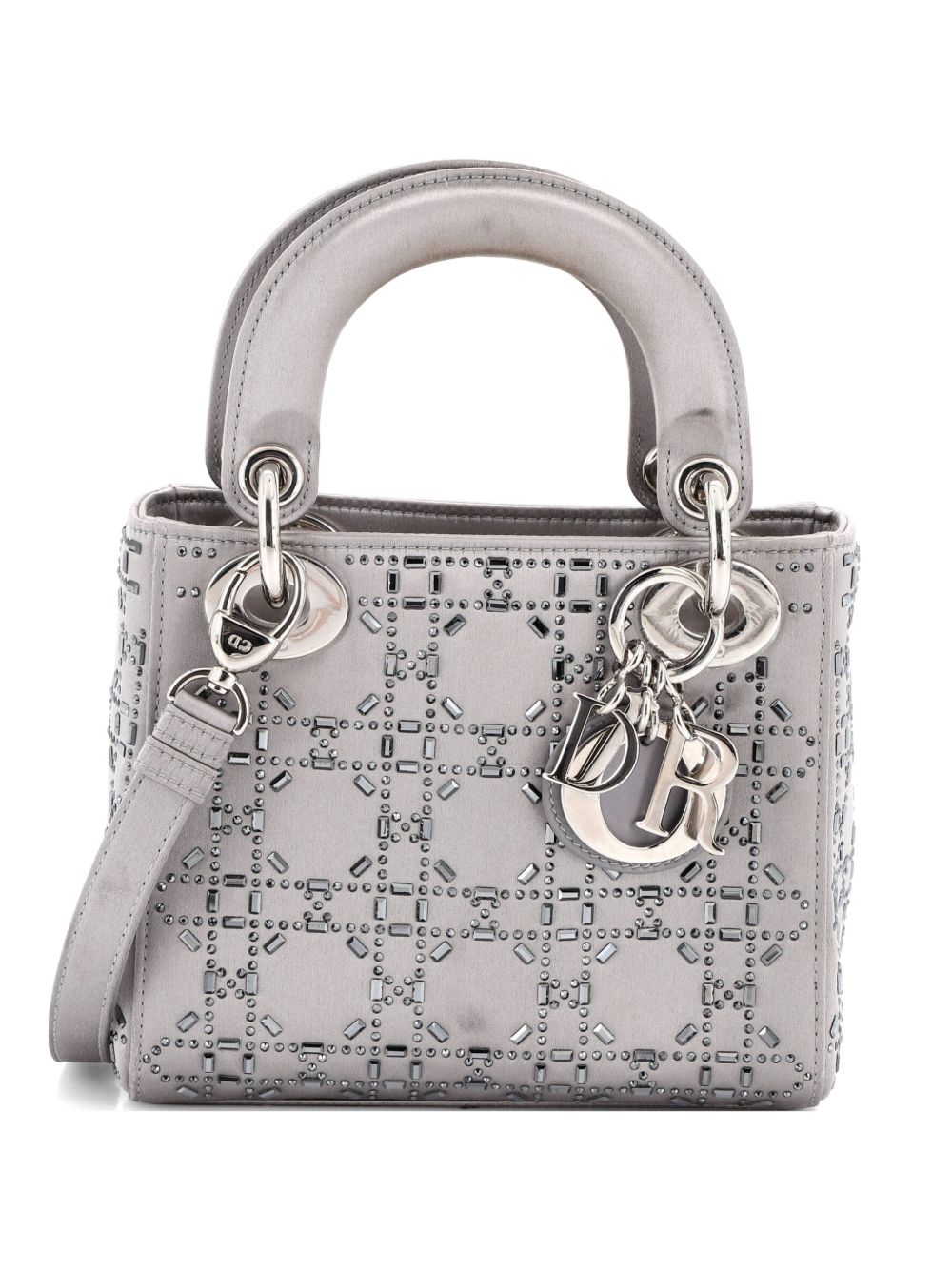 Lady Dior Bag Crystal Embellished Cannage Quilt Satin Mini satchel