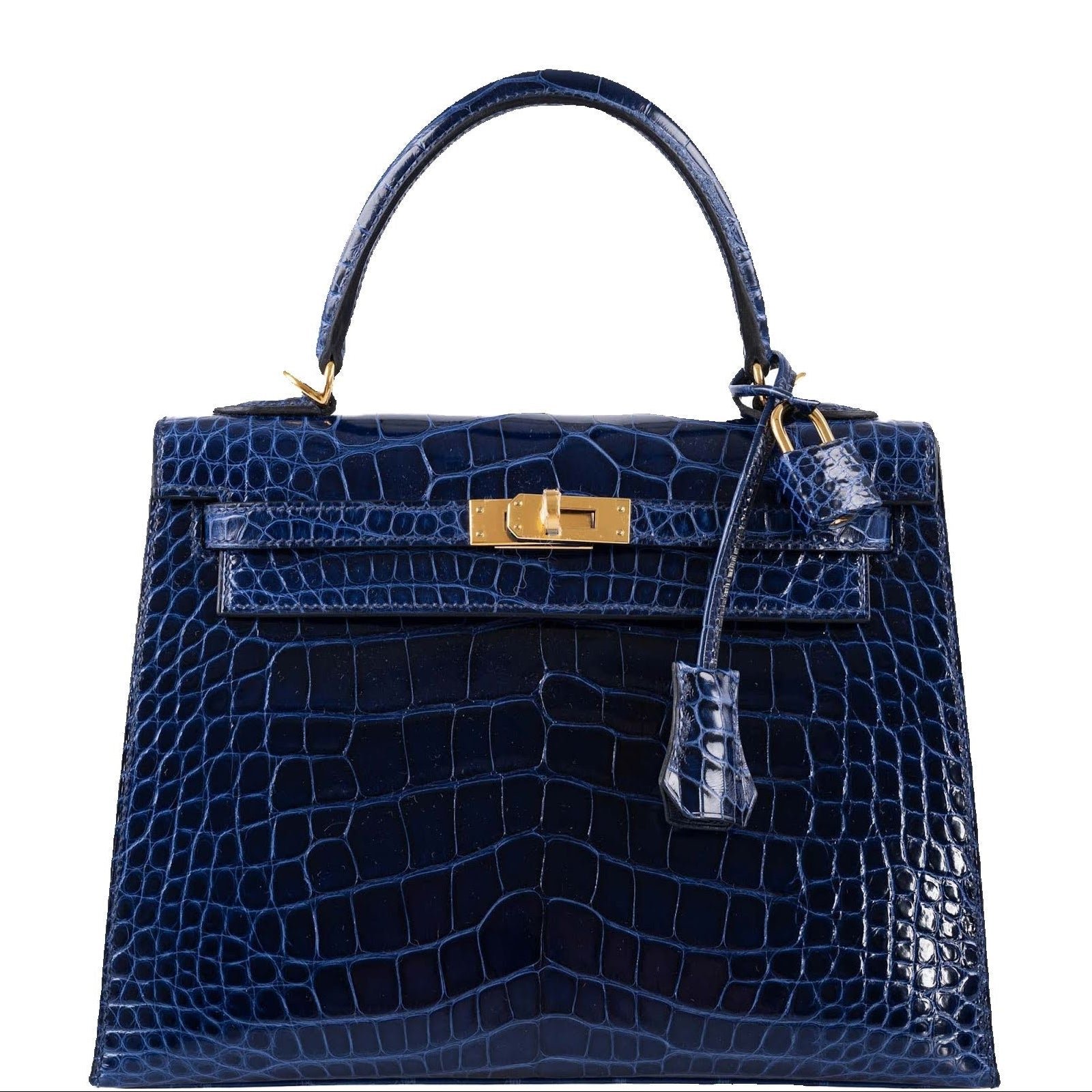 Hermes Hermès Kelly 25 Sellier Bleu Saphir Shiny Alligator Gold Hardware