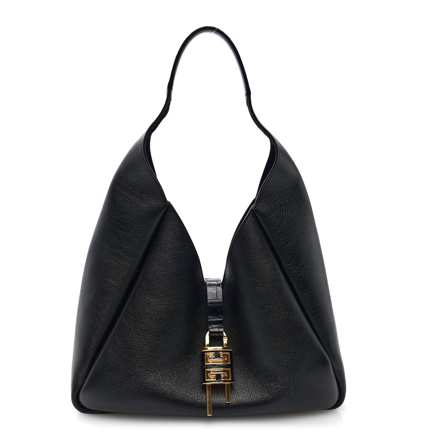 Givenchy Calfskin Crocodile Embossed Medium G-Lock Hobo Black