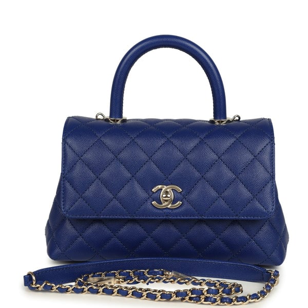 Chanel Chanel Mini Coco Top Handle Flap Bag Dark Blue Shiny Caviar Light Gold Hardware