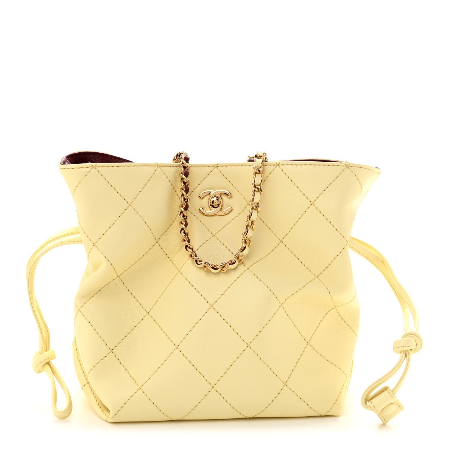 Chanel Lambskin Quilted Small Bucket Bag Light Yellow