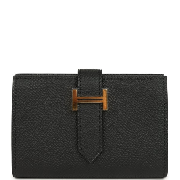Hermes Hermes Bearn Mini Wallet Black Epsom Gold Hardware