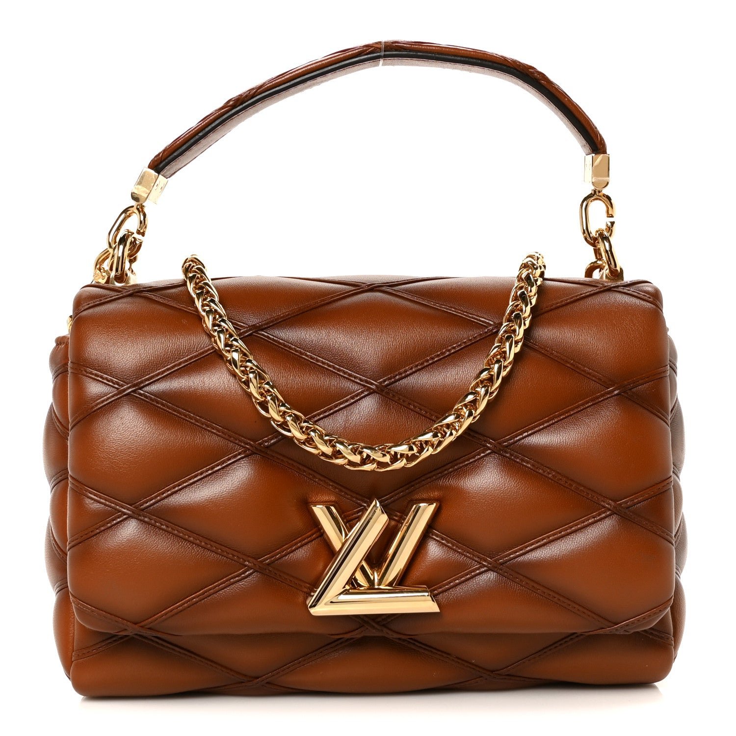Louis Vuitton Lambskin Malletage Top Handle GO-14 MM Tan