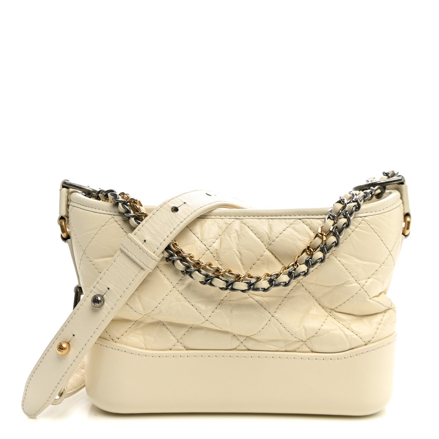 Chanel Aged Calfskin Quilted Small Gabrielle Hobo White
