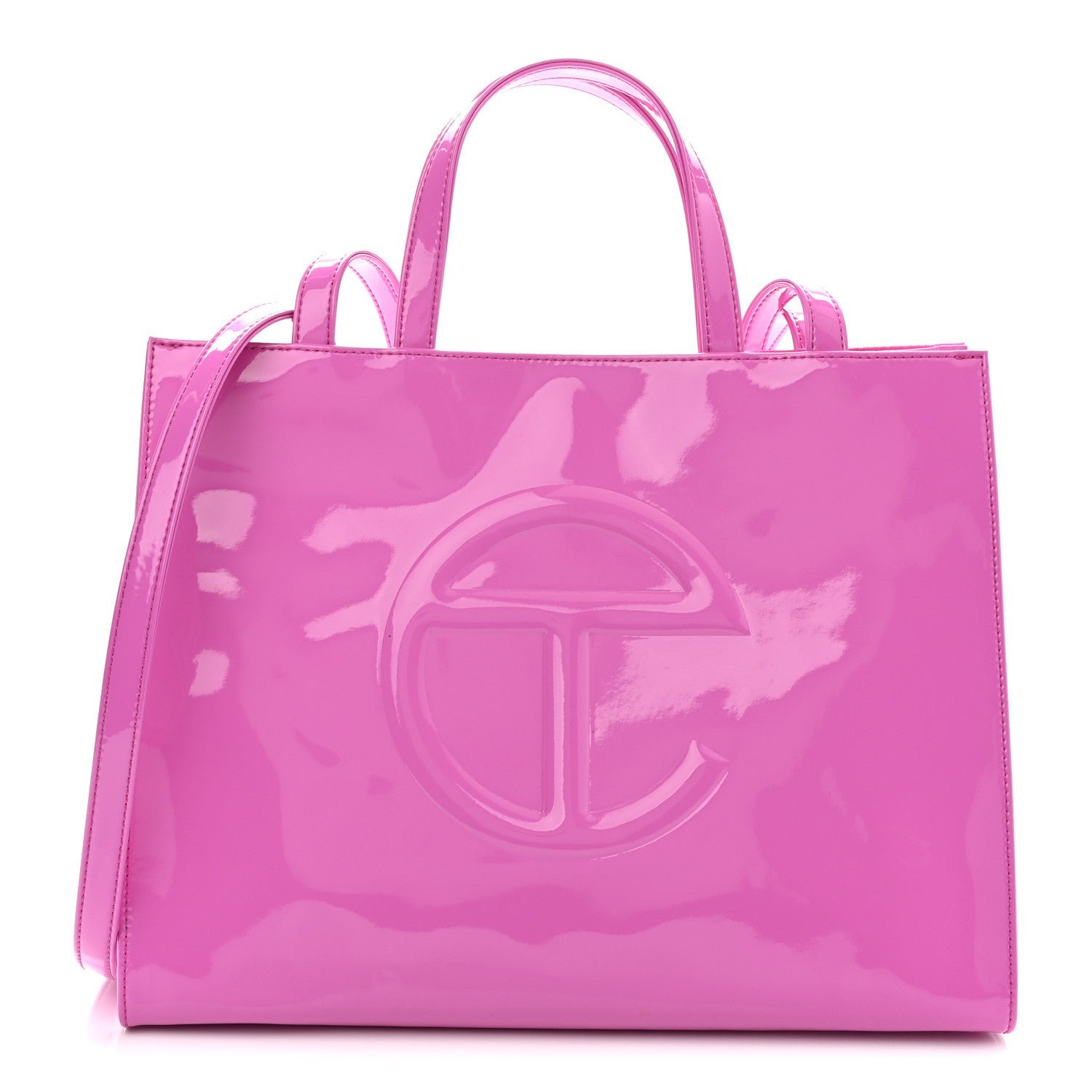 Telfar Patent Vegan Leather Medium Shopping Bag Pink