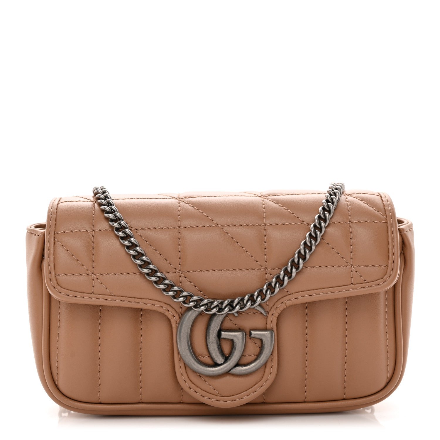 Gucci Calfskin Matelasse Aria Super Mini GG Marmont Shoulder Bag Camelia