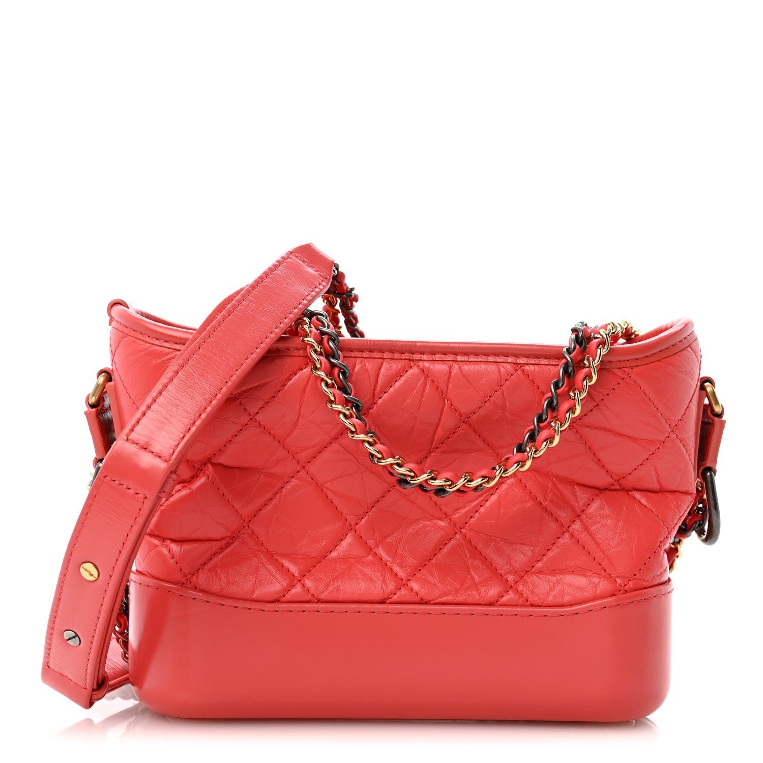 Chanel Aged Calfskin Quilted Small Gabrielle Hobo Red