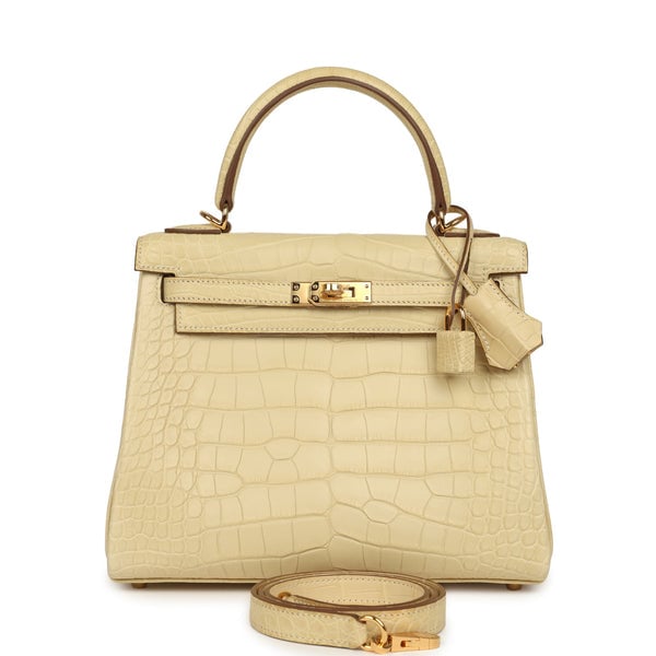 Hermes Kelly Retourne 25 Vanille Matte Alligator Gold Hardware