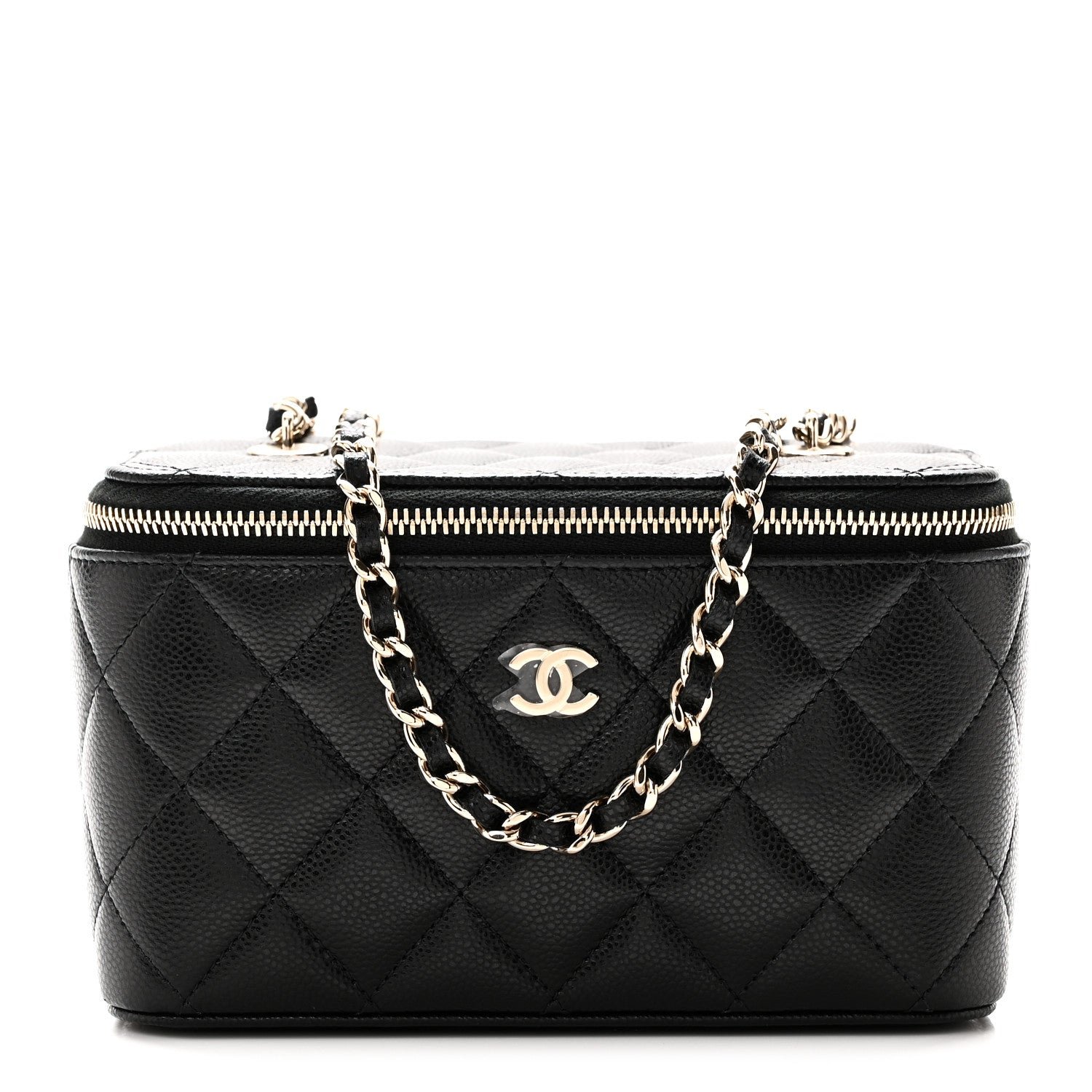 Chanel Caviar Quilted Small Vanity Case With Chain Black Black
