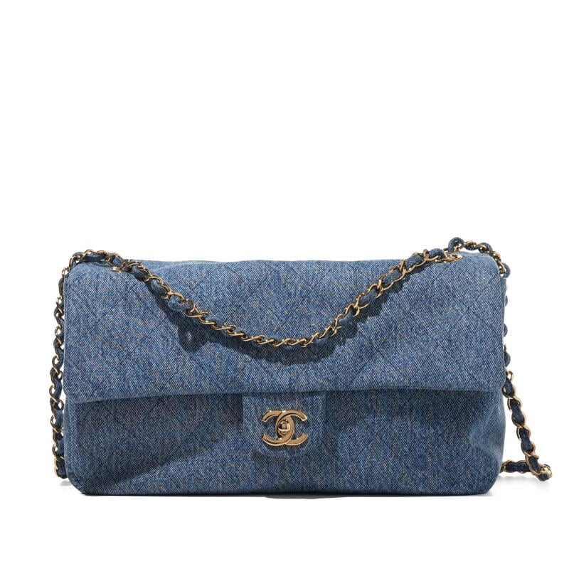 Blue Quilted Denim Small Souplissimo Maxi 32 Flap Bag Gold Hardware, 2026