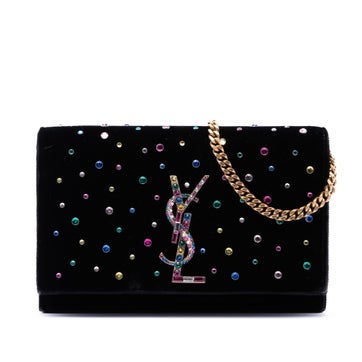 Velvet Crystal Embellished Velvet Monogram Kate Wallet On Chain