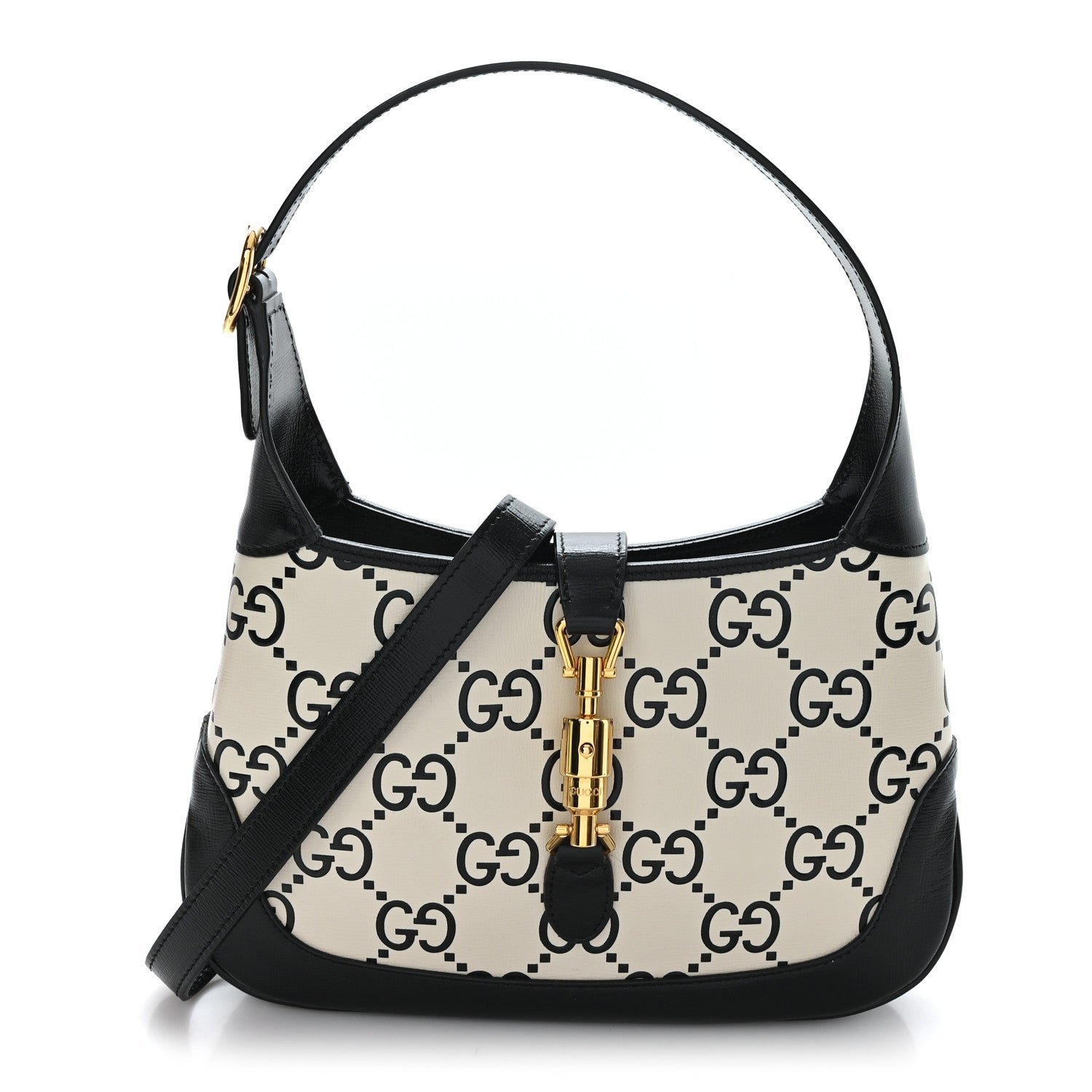 Gucci Azalea Calfskin GG Monogram Bi-Color Debossed Small Jackie 1961 Hobo Mystic White Black