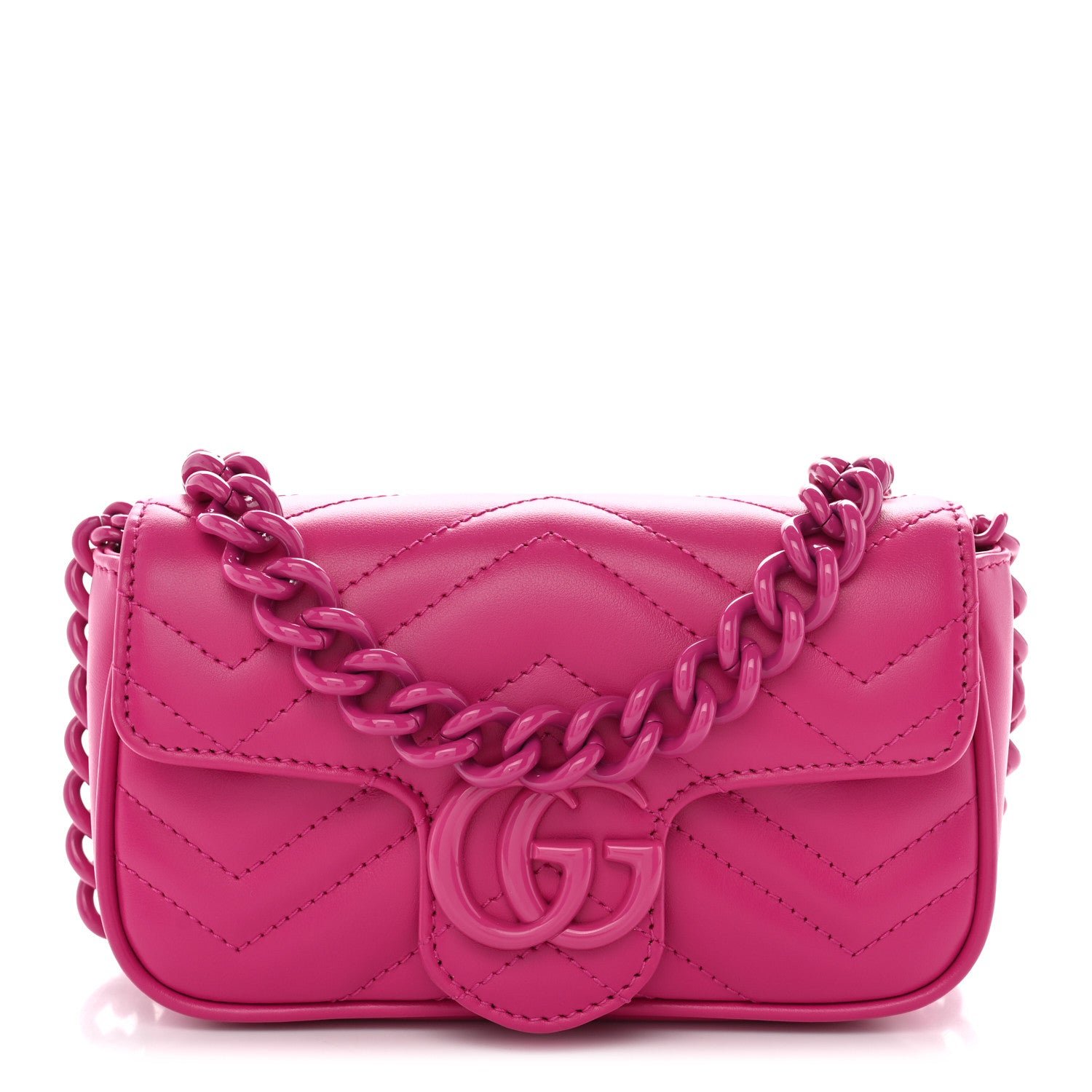 Gucci Calfskin Matelasse Monochrome GG Marmont Chain Belt Bag Classic Fuxia