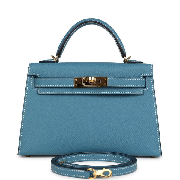 Hermes Pre-owned Hermes Kelly Sellier 20 Blue Jean Epsom Gold Hardware
