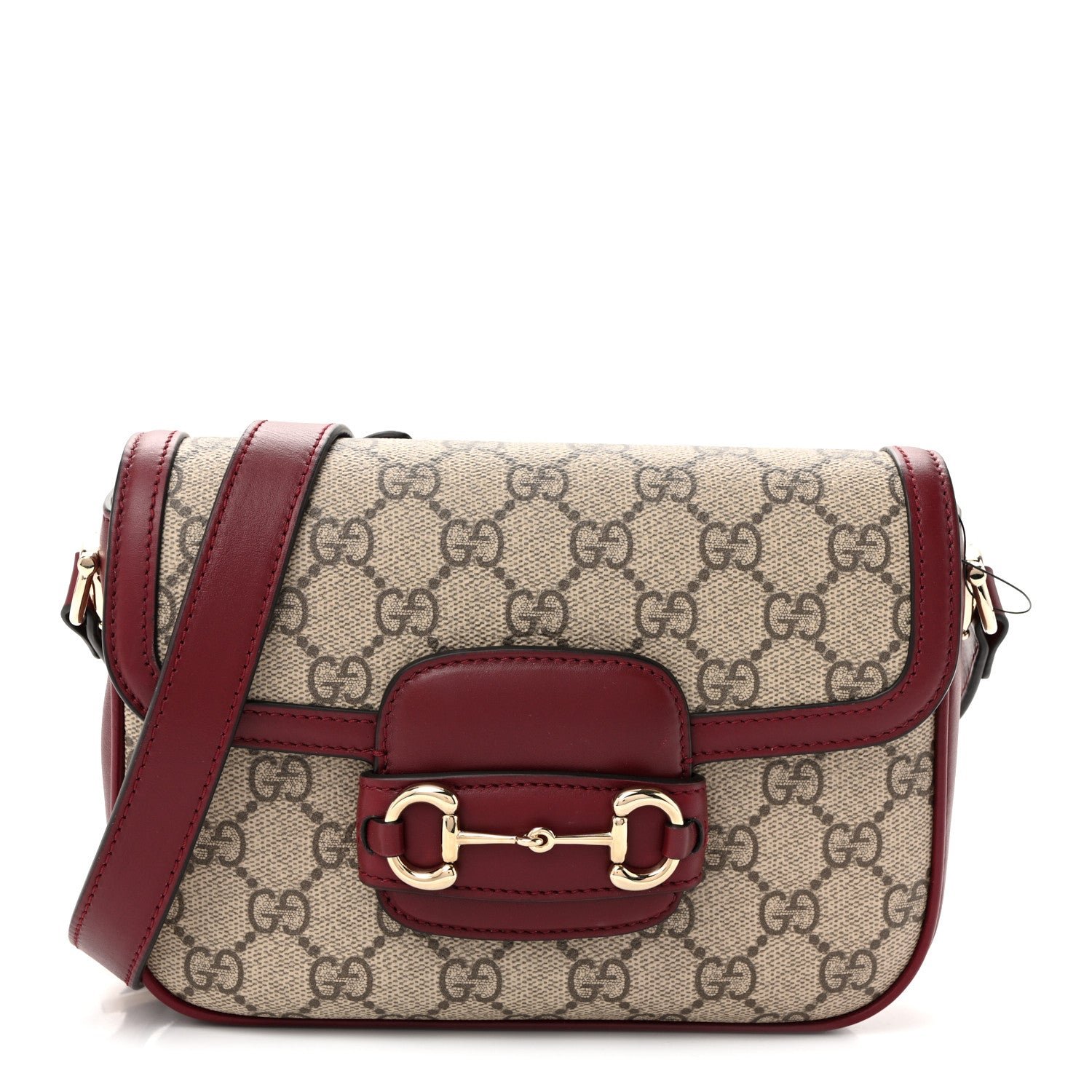Gucci GG Supreme Monogram Horsebit 1955 Soft Small Shoulder Bag Beige Ebony Rosso Ancora