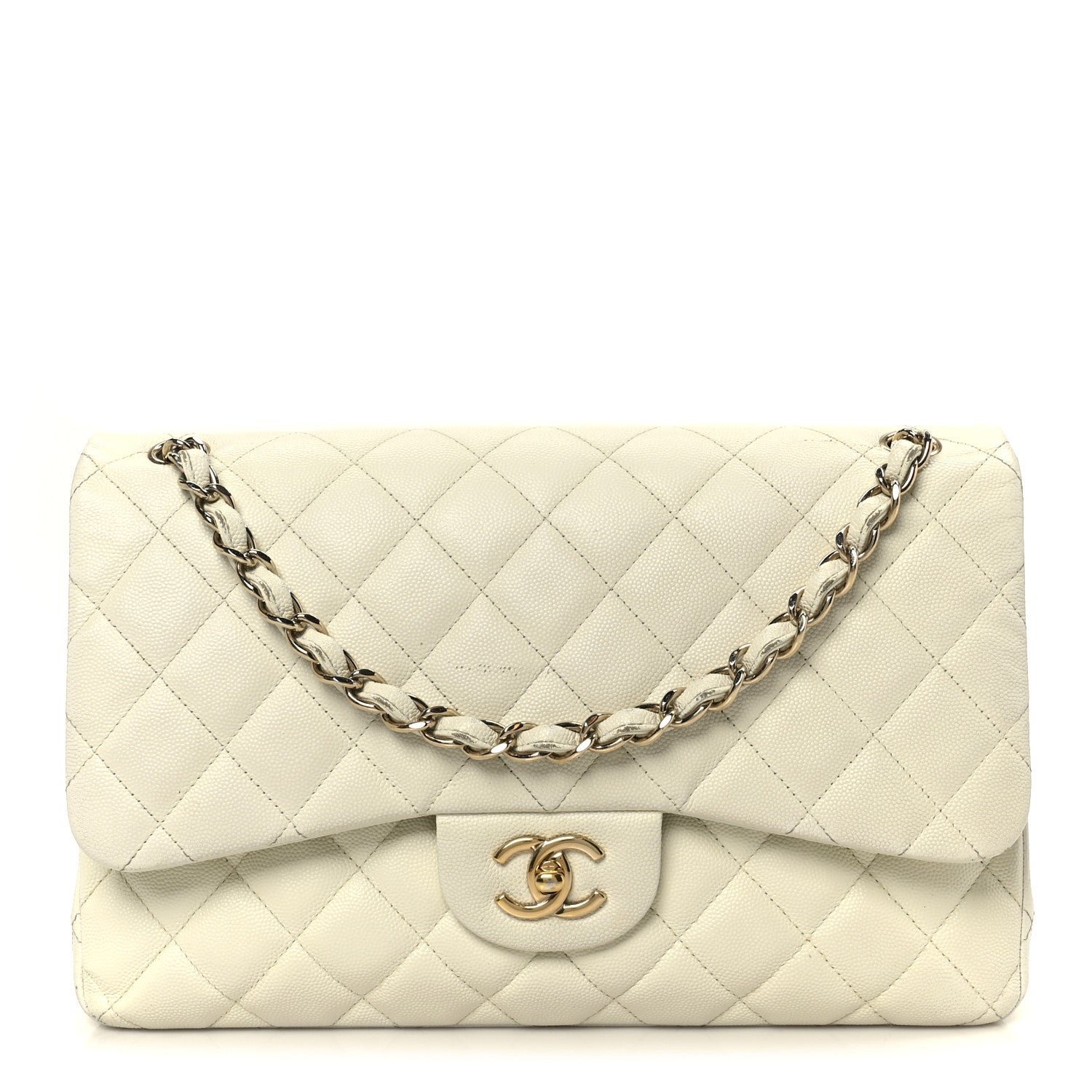 Chanel Caviar Quilted Jumbo Double Flap White