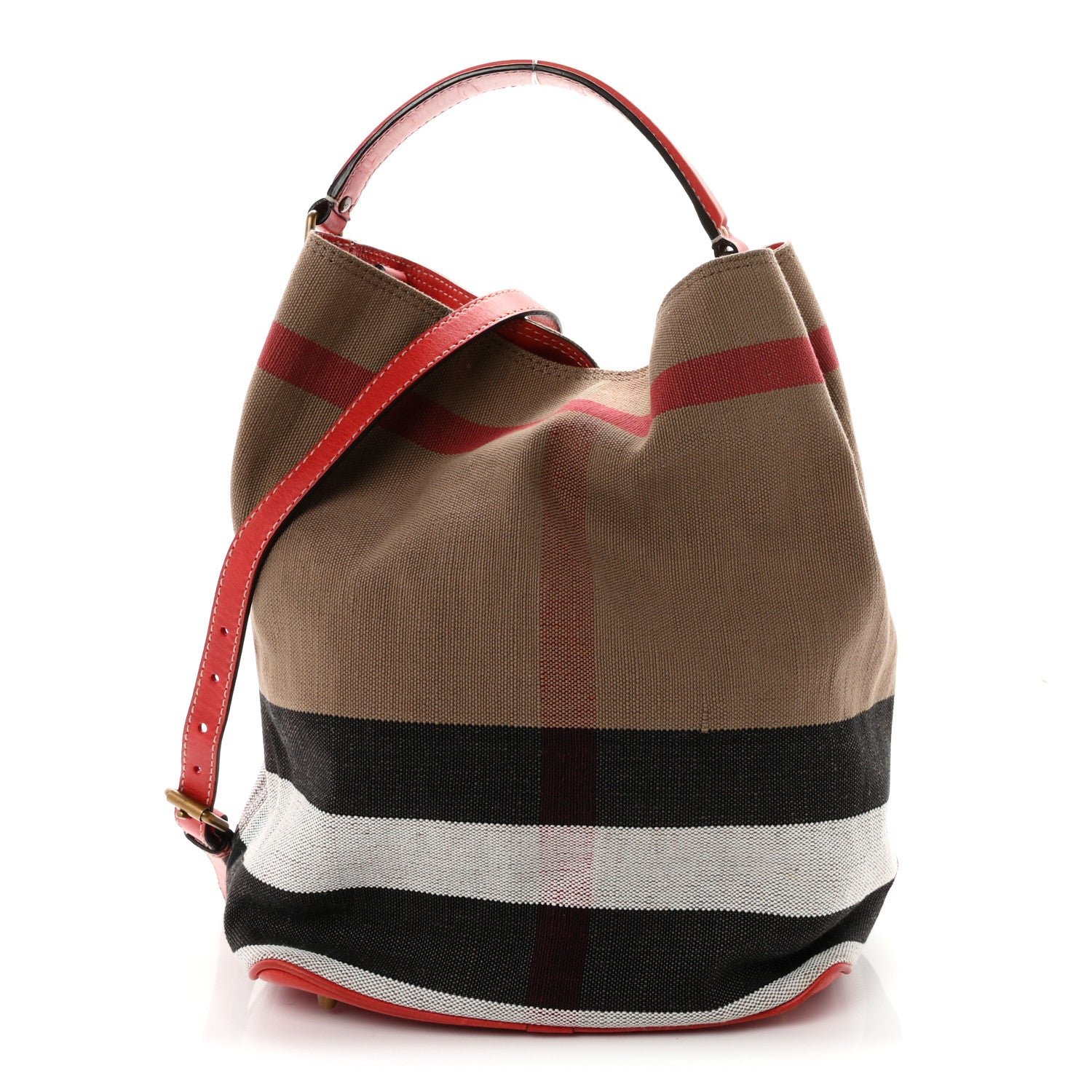 Burberry Canvas Mega Check Medium Ashby Hobo Cadmium Red