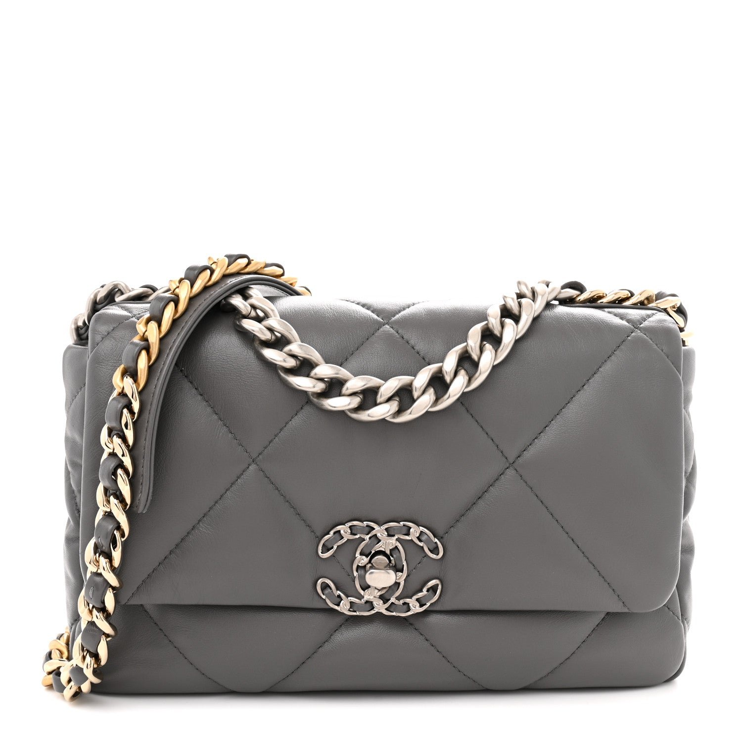 Chanel Lambskin Quilted Medium Chanel 19 Flap Dark Grey