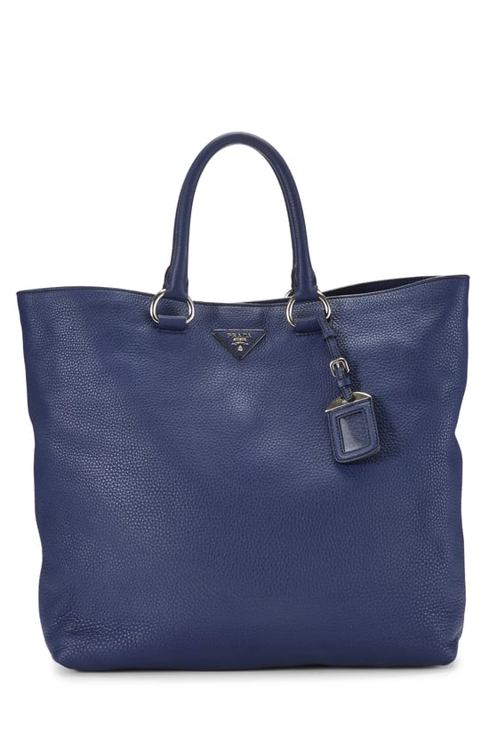 Blue Vitello Daino Shopping Tote Large