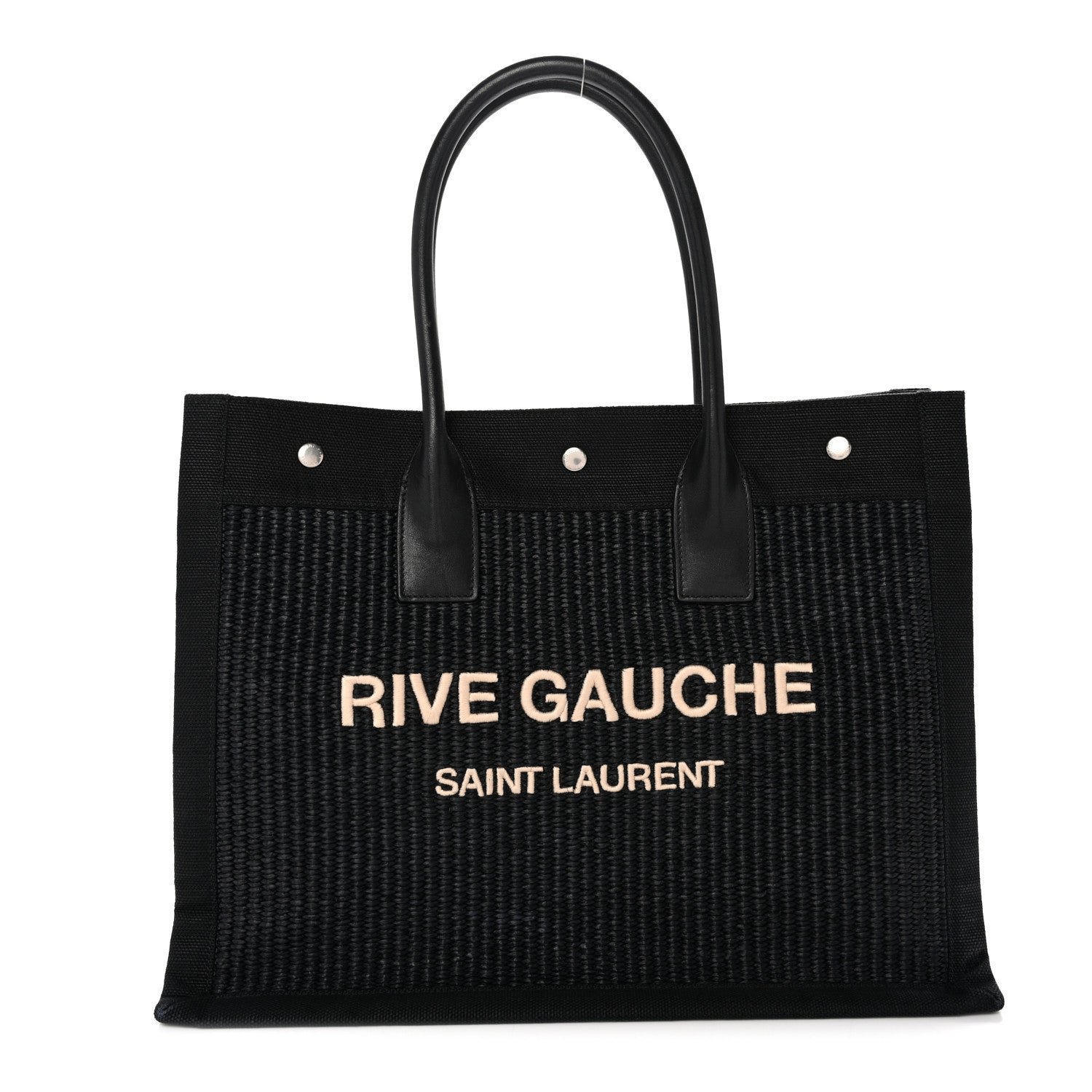 Saint Laurent Raffia Linen Calfskin Small Rive Gauche Tote Black
