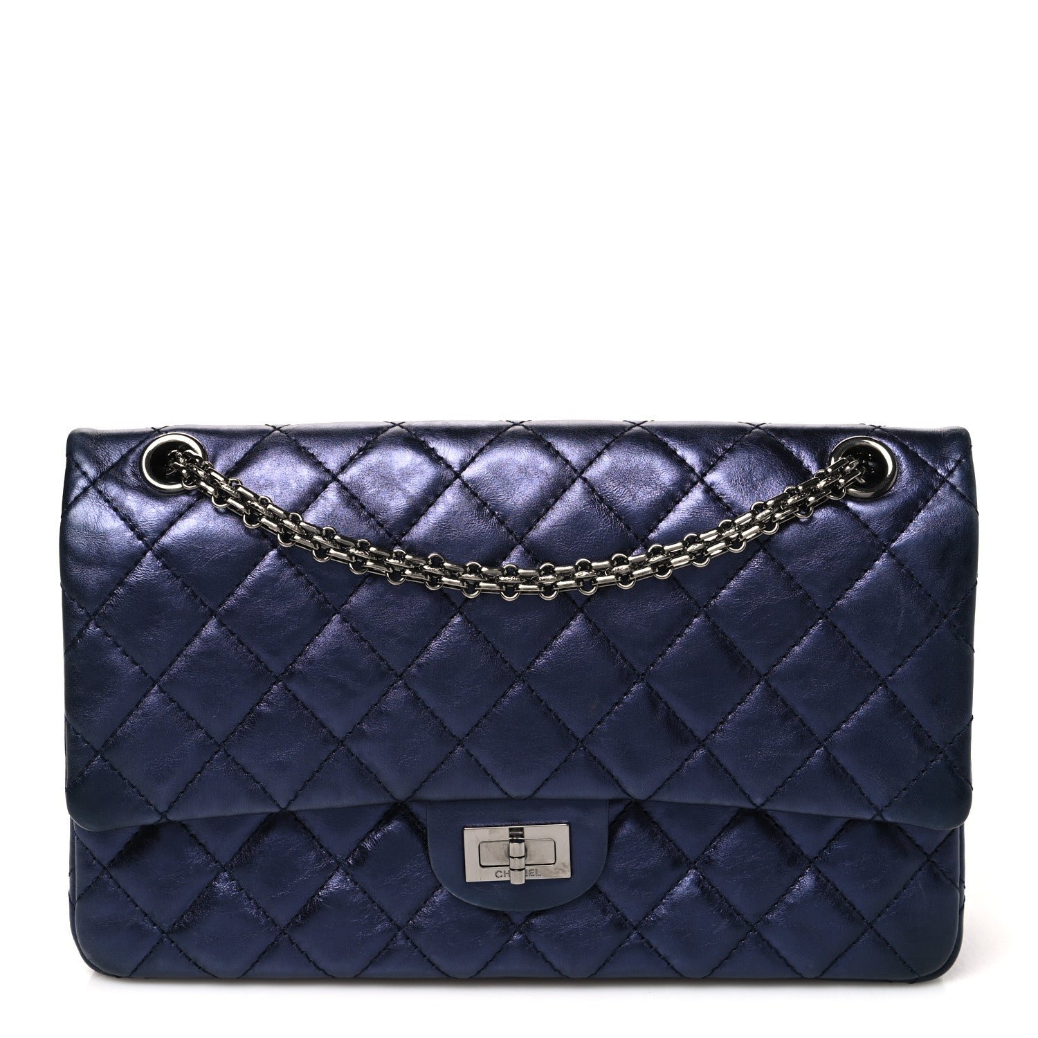 Chanel Metallic Aged Calfskin Quilted 2.55 Reissue 226 Flap Dark Navy Blue