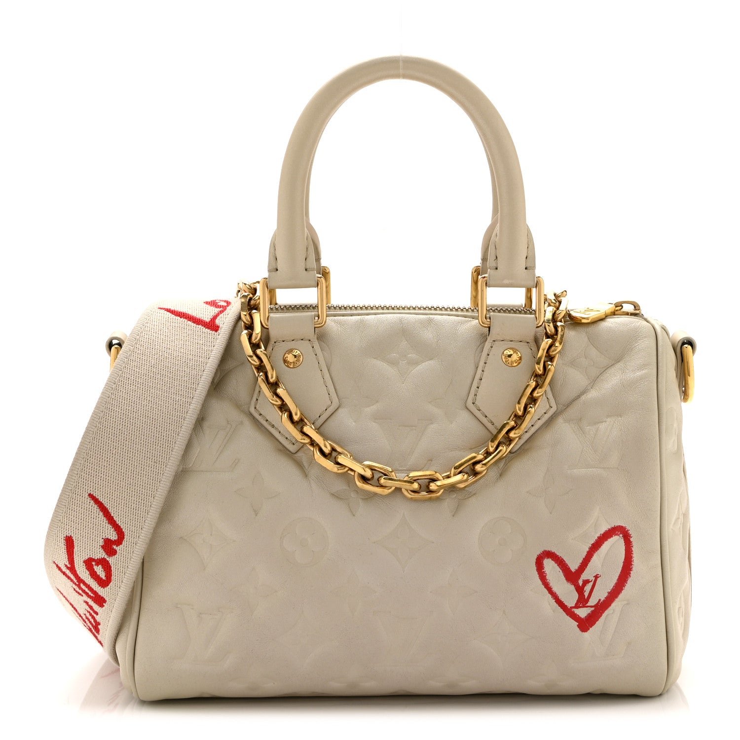Louis Vuitton Lambskin Embossed Monogram Fall in Love Speedy 22 Bandouliere Ivory