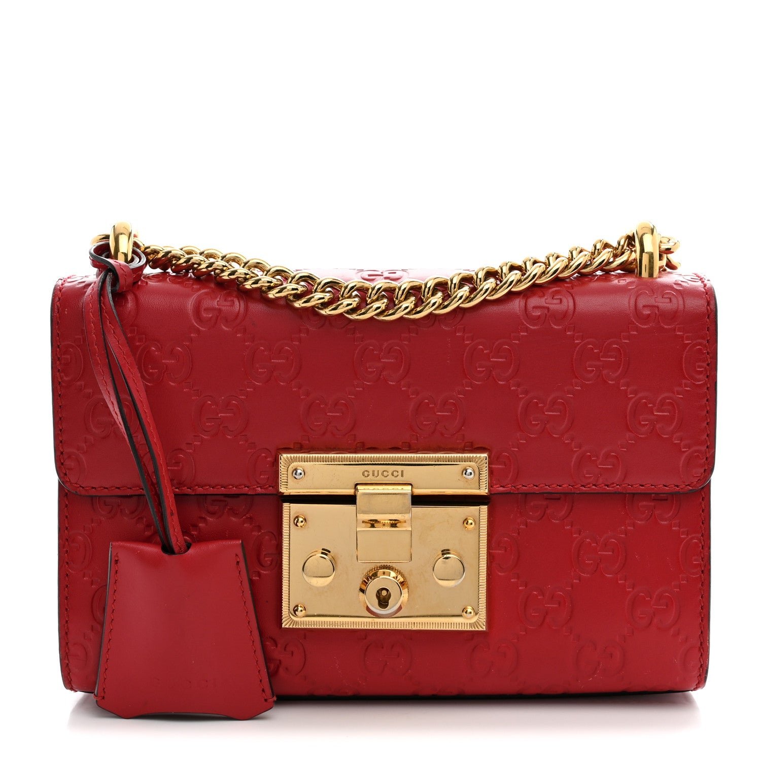 Gucci Guccissima Small Padlock Shoulder Bag Hibiscus Red