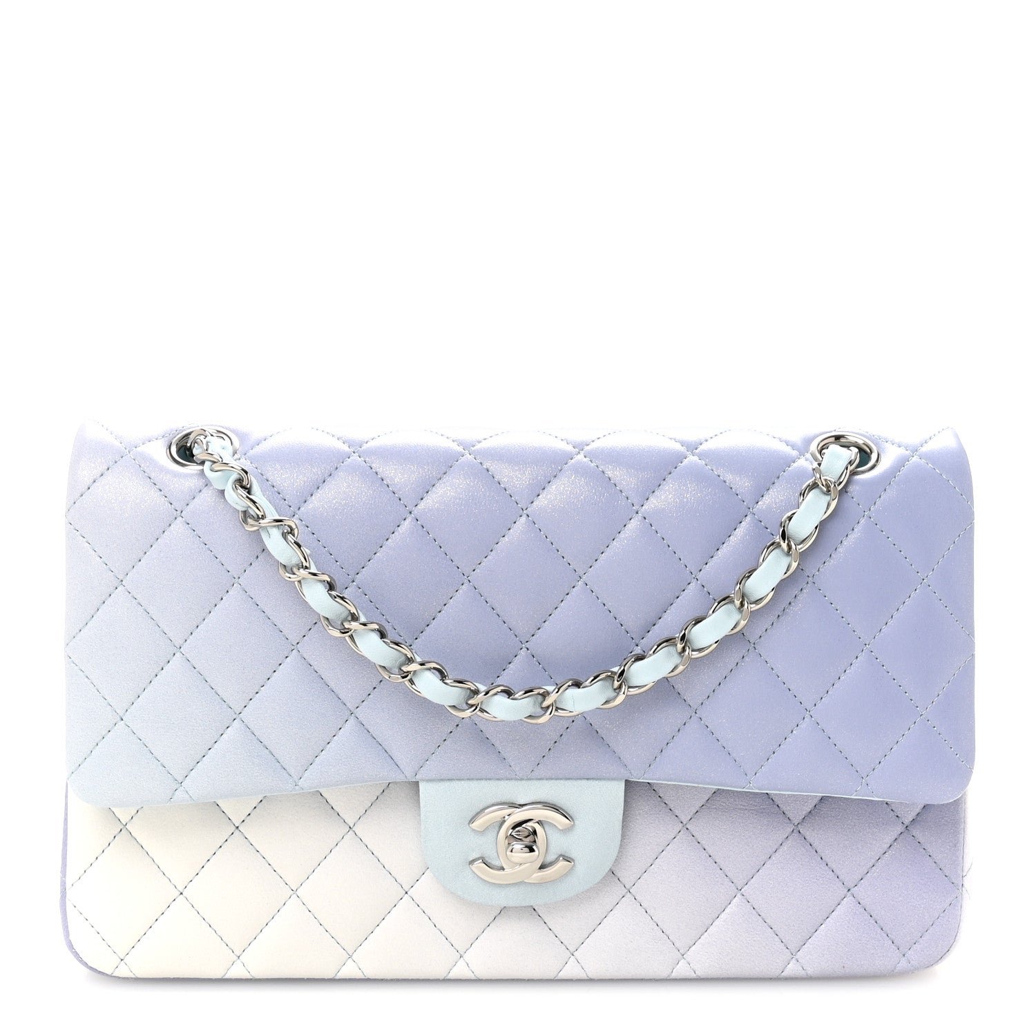 Chanel Perforated Lambskin Quilted Medium Double Flap Light Blue Light Purple White