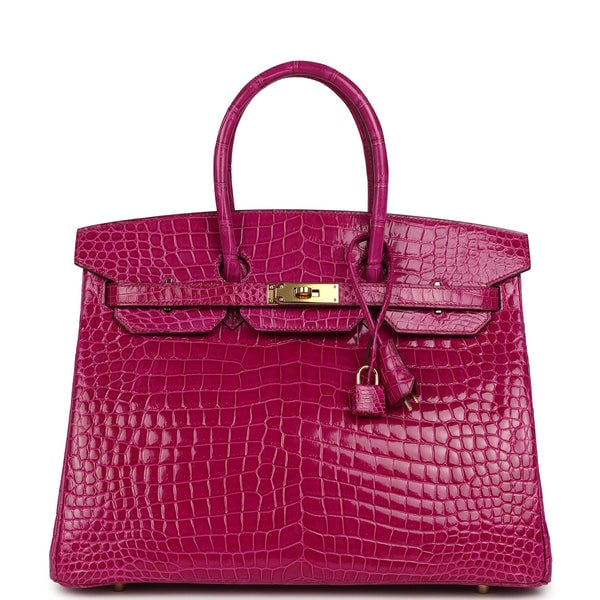 Hermes Pre-owned Hermes Birkin 35 Rose Scheherazade Shiny Porosus Crocodile Gold Hardware