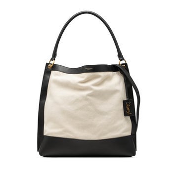 Bicolor Canvas and Calfskin Tag Hobo