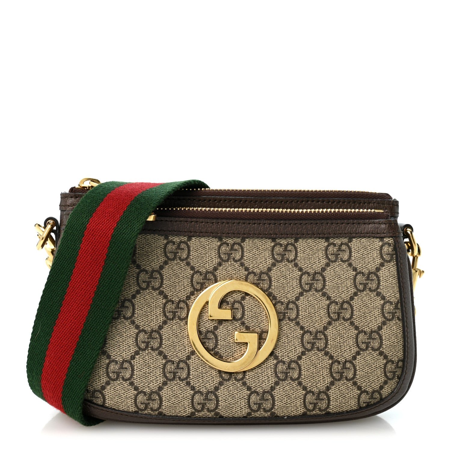 Gucci GG Supreme Monogram Textured Dollar Calfskin Web Mini Blondie Crossbody Bag Beige Ebony New Acero