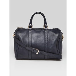 Gucci Navy Blue Leather and Guccissima Trim Medium Joy Boston Bag w/ Shoulder Strap
