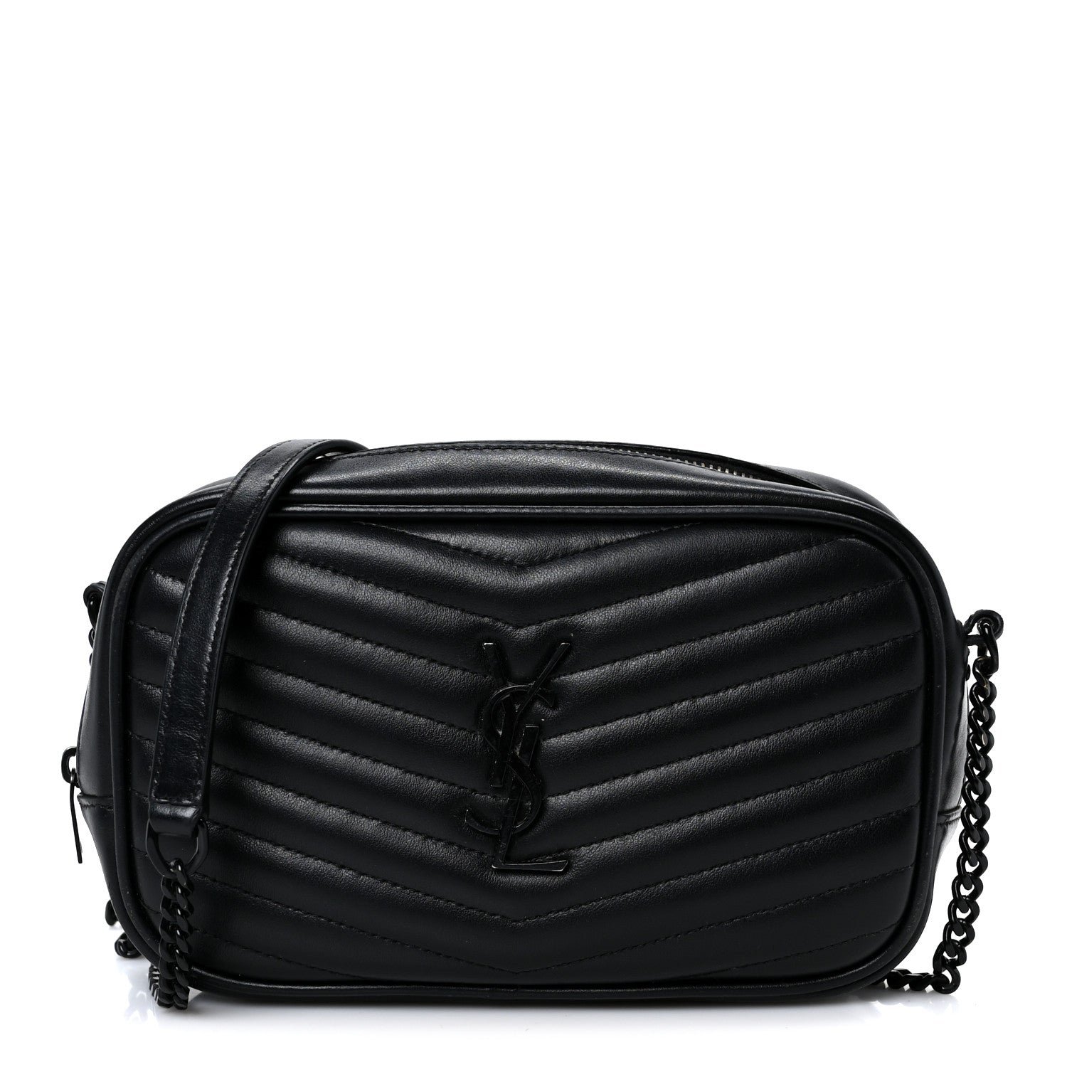 Saint Laurent Calfskin Matelasse Monochrome Monogram Mini Lou Camera Bag Black