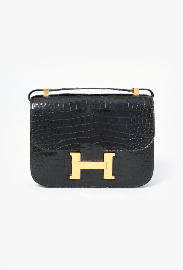 Hermes '80s Black Porosus Constance 22
