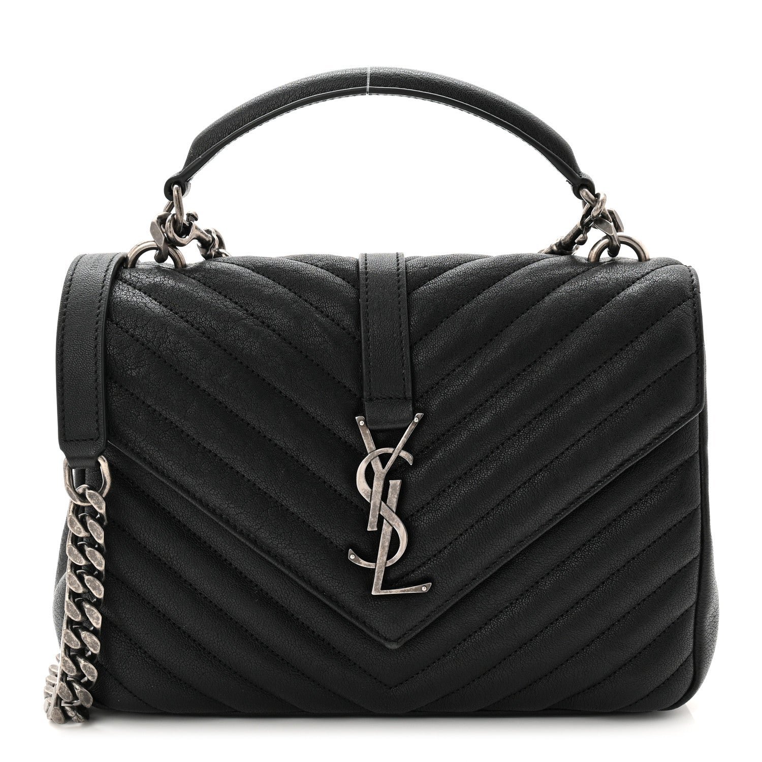 Saint Laurent Saint Laurent Sheepskin Matelasse Chevron Monogram Medium College Bag Black