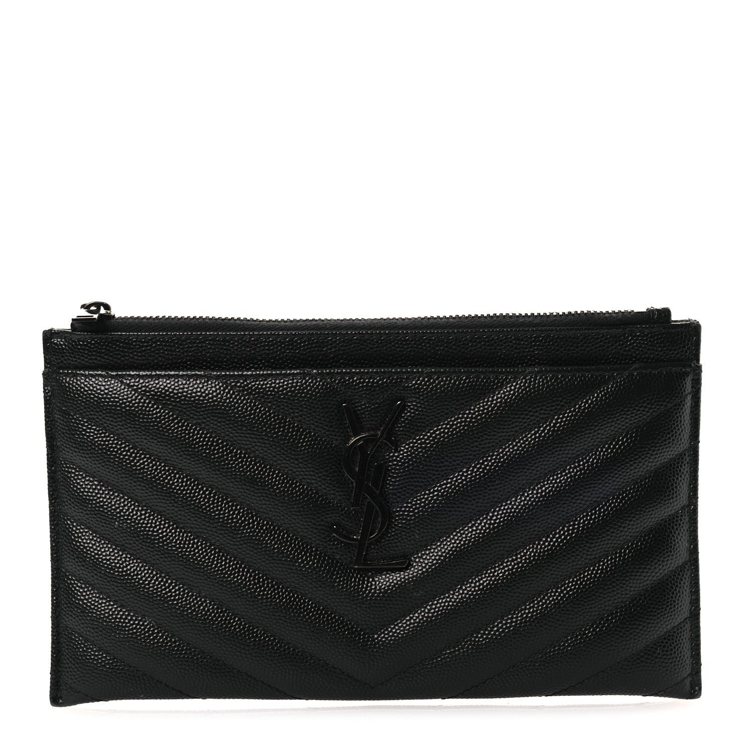 Saint Laurent Saint Laurent Grain De Poudre Chevron Monogram Bill Pouch Black