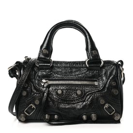 Balenciaga Agneau Arena Crystal Neo Nano Cagole Handbag Black