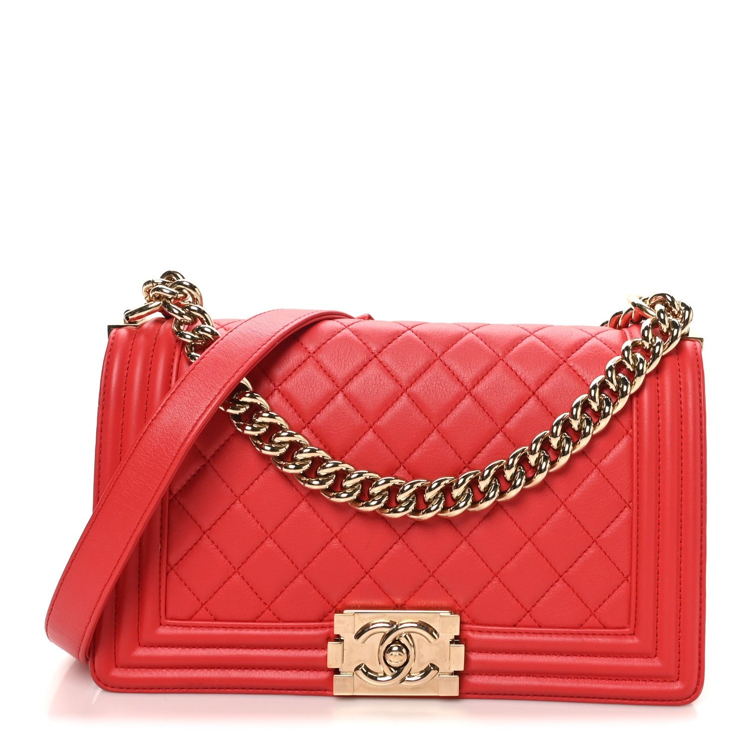 Chanel Lambskin Quilted Medium Boy Flap Red