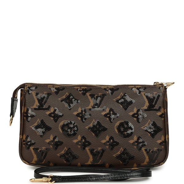 Louis Vuitton Louis Vuitton Pochette Accessories Black and Brown Monogram Sequin Gold Hardware