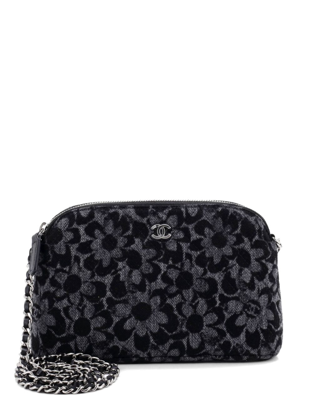 CC Dome Zip Clutch with Chain Quilted Printed Denim Small shoulder bag
