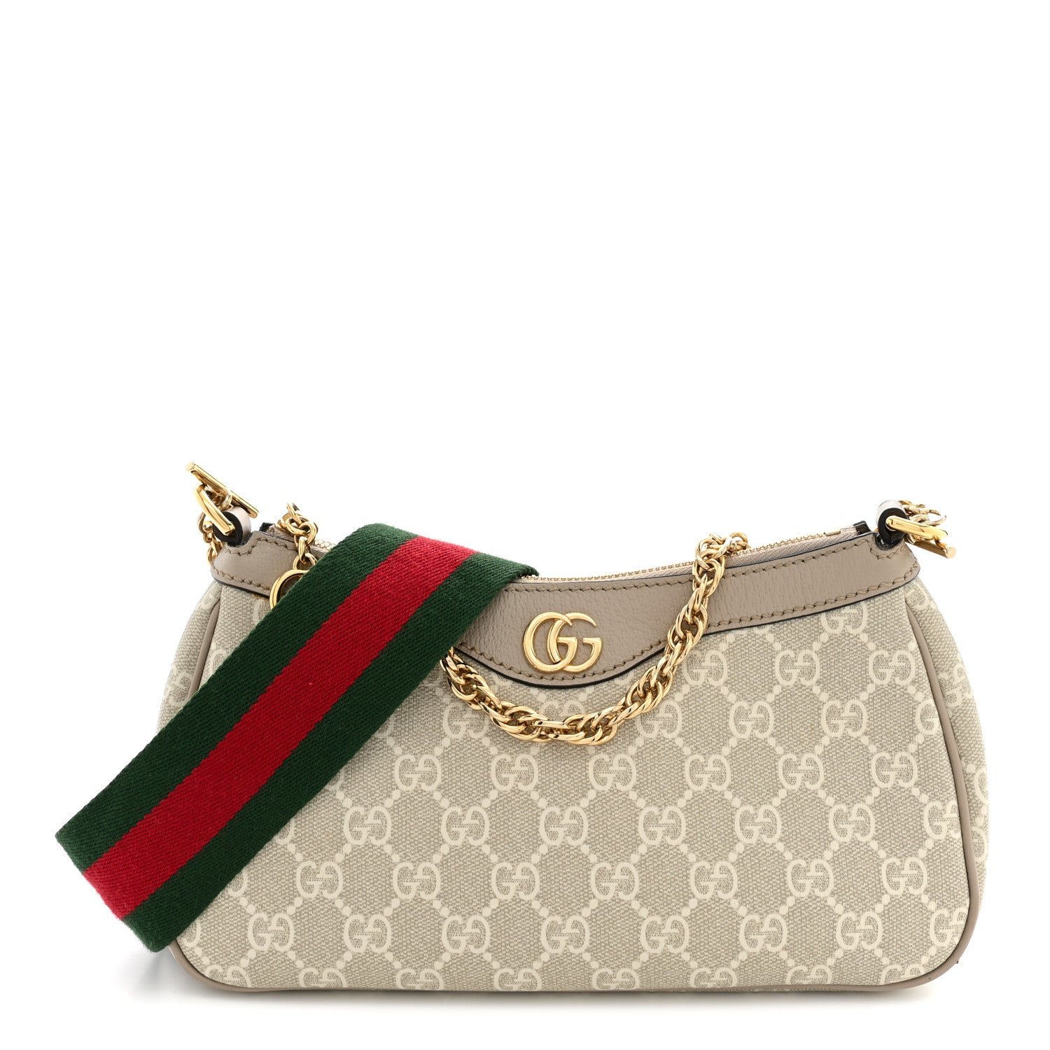 Gucci GG Supreme Monogram Textured Dollar Calfskin Web Small Ophidia GG Handbag Beige Mystic White Oatmeal