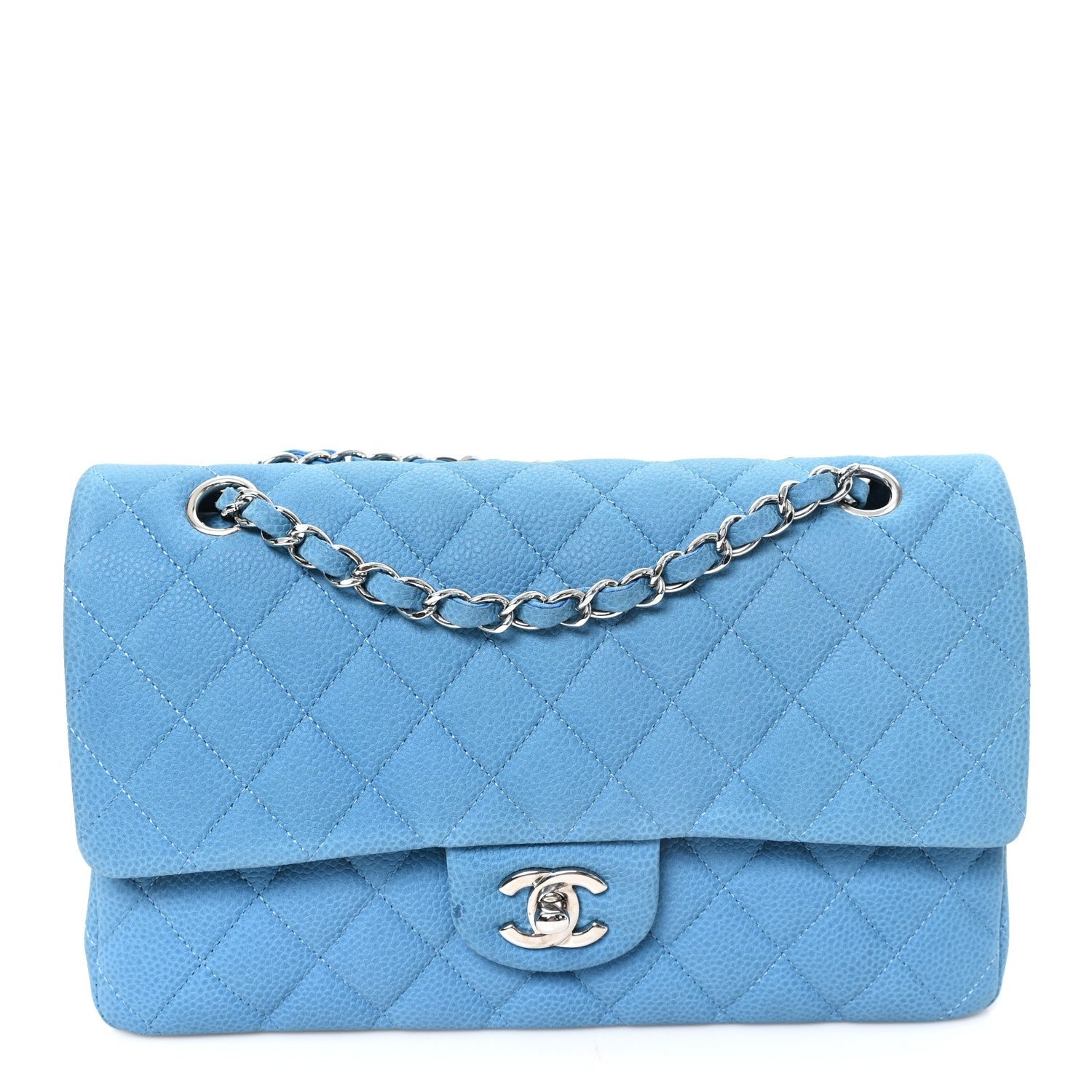 Chanel Iridescent Caviar Quilted Medium Double Flap Blue