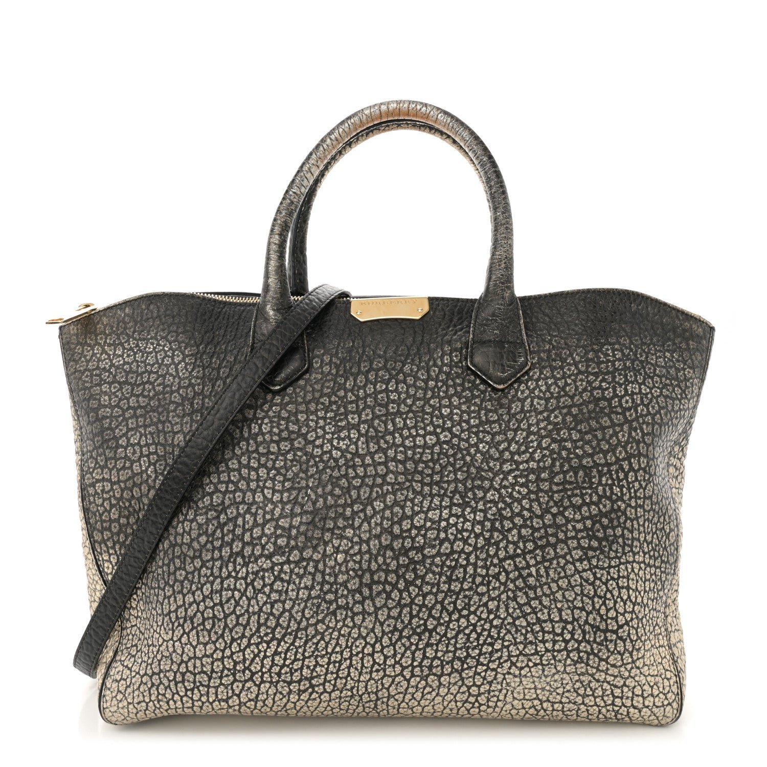 Burberry Gradient Metallic Signature Grain Medium Dewsbury Tote Black Gold