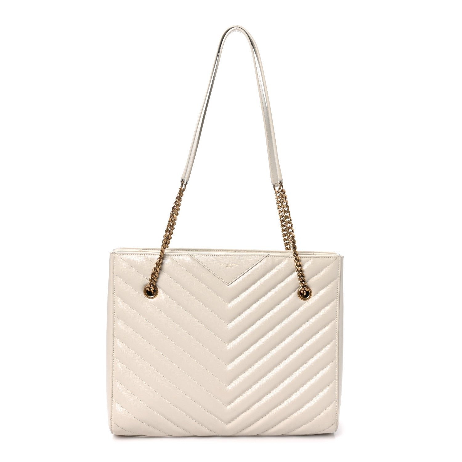 Saint Laurent Grain de Poudre Matelasse Chevron Medium Tribeca Shopping Bag Crema Soft